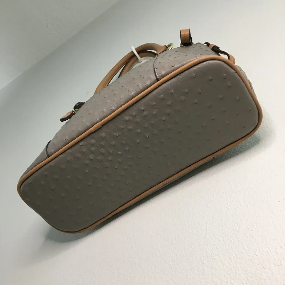 Taupe Ostrich & Tan Faux Leather Handbag
